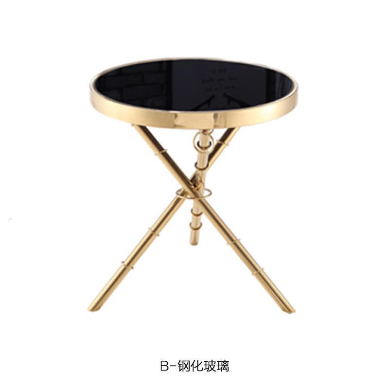 森美人意式简轻奢不锈钢大理石角几酒店小茶几边几沙发边柜客厅床头柜 B-钢化玻璃（金色）