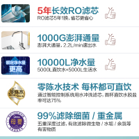 美的(Midea)净水器家用净水机澎湃系列T1000G直饮机RO滤芯0阻垢剂全时零陈水反渗透过滤器 澎湃T1000G净水