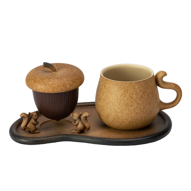 万仟堂(Edenus)高档陶瓷办公杯 男女咖啡杯个人家用泡茶杯水杯带茶盘 举个栗子 焦茶釉(1杯1漏1盘)高清大图