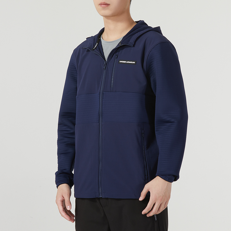 安德玛(UNDERARMOUR)男装新款抓绒内衬保暖防风运动服舒适连帽外套梭织夹克1379722-410 ZP高清大图