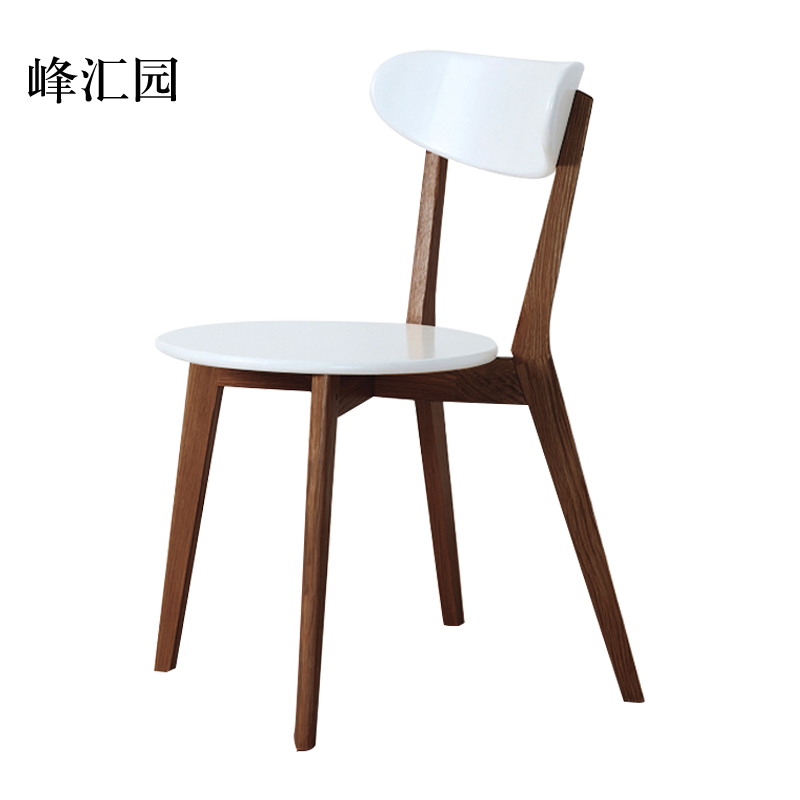 峰汇园餐椅简约现代休闲书桌椅餐桌凳子橡木靠背椅胡桃色骨架白色圆形座面高清大图