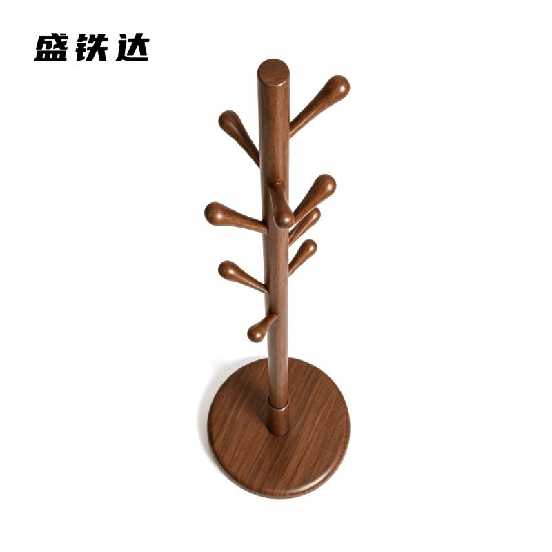 盛铁达 实木挂衣架173cm胡桃色 STD-LYJ1033 个高清大图