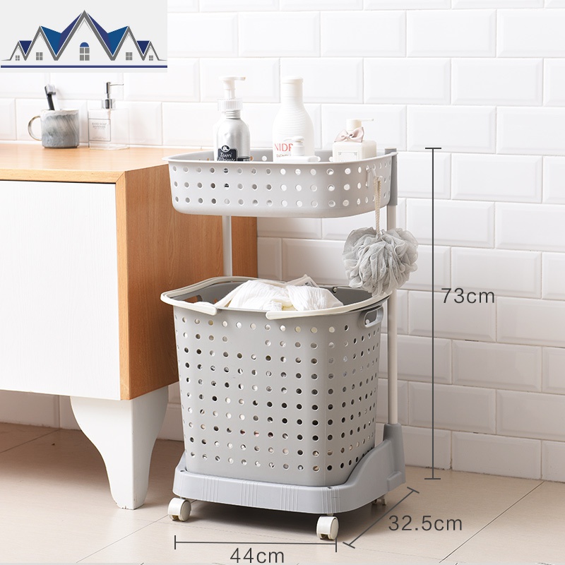 脏衣篮衣服收纳筐篓北欧家用娄放浴室框桶洗衣分隔置物架 三维工匠收纳篮 两层灰色升级款