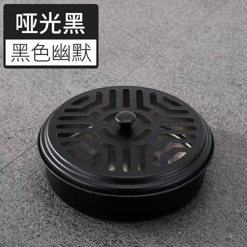 防火蚊香托盘蚊香加厚家用蚊香盘子户外托盘带盖接灰盘防烫不锈钢|升级款高贵黑(加厚加高) 2个
