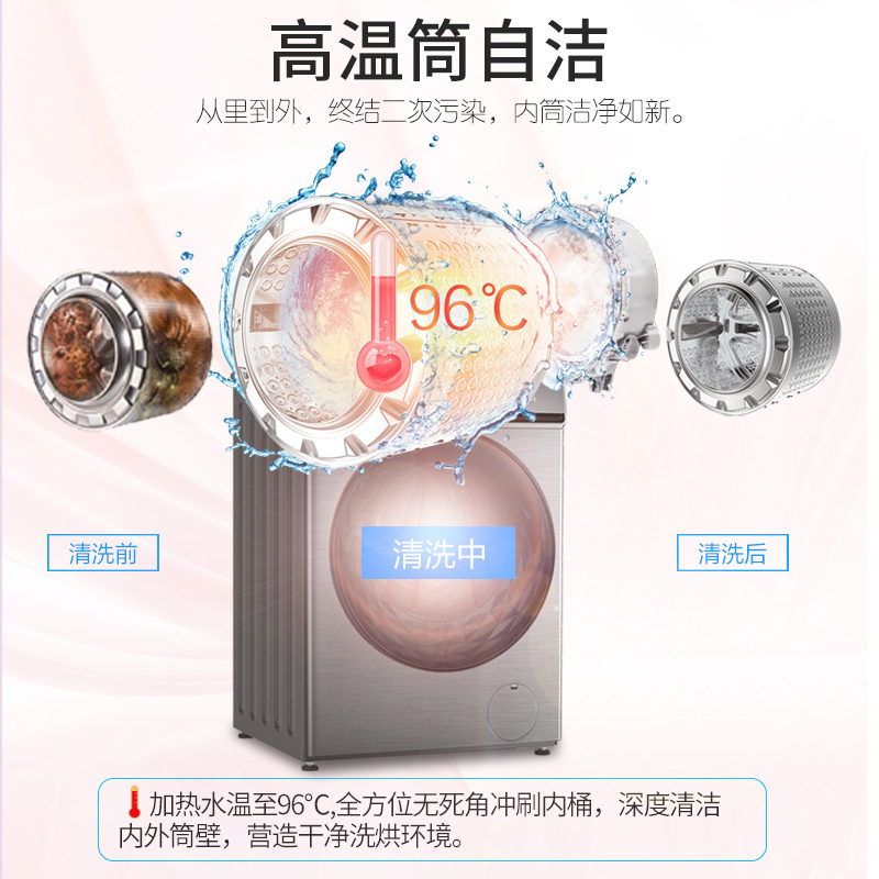 威力(WEILI)10公斤滚筒全自动洗衣机DD直驱变频智能洗涤蒸汽除菌高温筒自洁巴氏除菌 XQG100-1468DDP