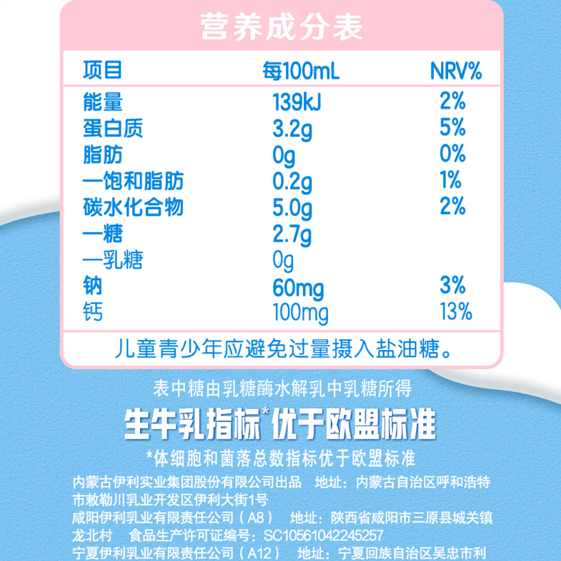 [8月生产]伊利舒化奶 无乳糖牛奶整箱 脱脂型220ml*8盒*2箱0脂肪 礼盒装高清大图