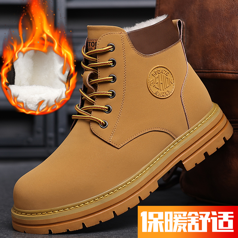 迪罗尼卡二层牛皮马丁靴男款高帮皮鞋潮鞋秋冬季男鞋工装男靴男士休闲靴子高清大图