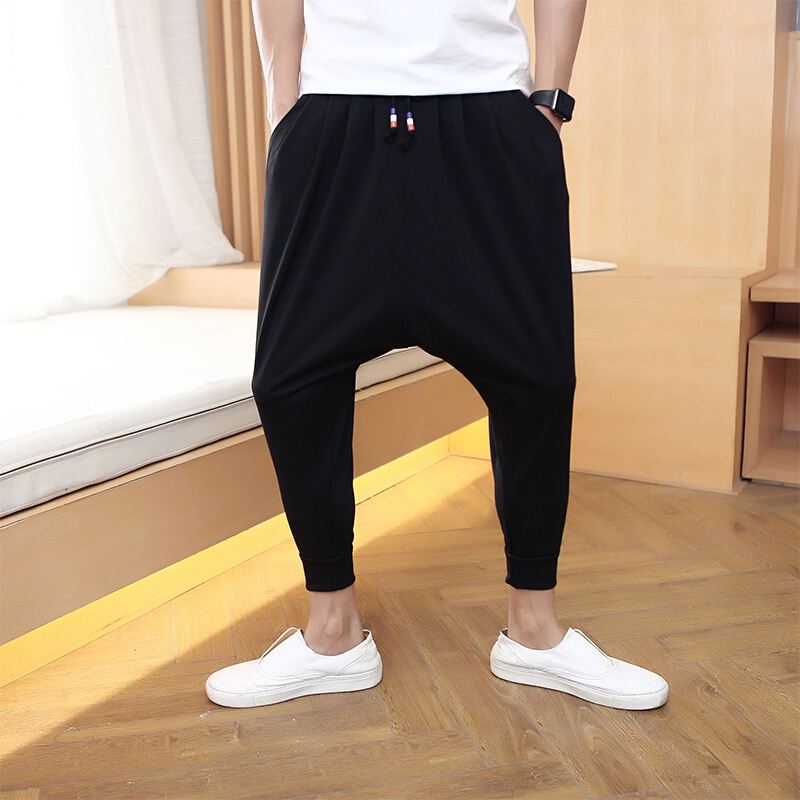 珂卡慕kekamu青少年裤子萝卜裤男潮牌韩版束脚裤宽松大码胖子吊裆九分