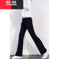 YIBUSHENG黑色裤子女春微喇叭裤薄款高腰宽松学生加长休闲裤显瘦长学 S95斤以内 加绒款常规版