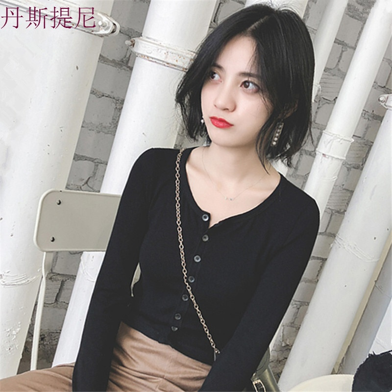 2018夏装薄款港味冰丝针织衫女长袖开衫显瘦v领短款上衣