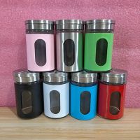 户外烧烤调料瓶不锈钢调料盒玻璃辣椒粉瓶椒盐孜然粉瓶撒料套装 银色