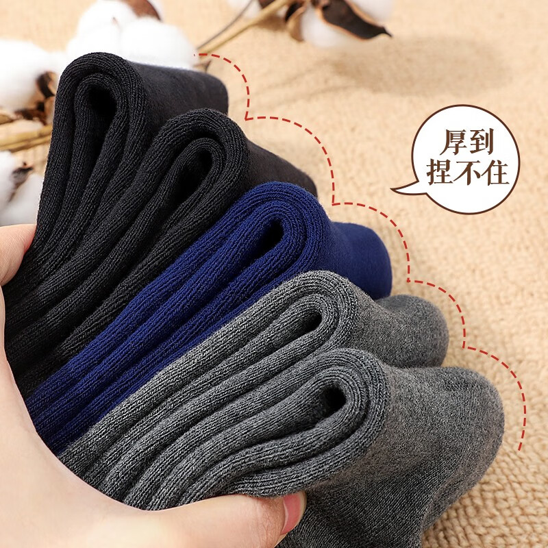 浪莎男士袜子加厚款纯棉秋冬毛圈袜吸汗透气防臭中筒棉袜运动长袜高清大图