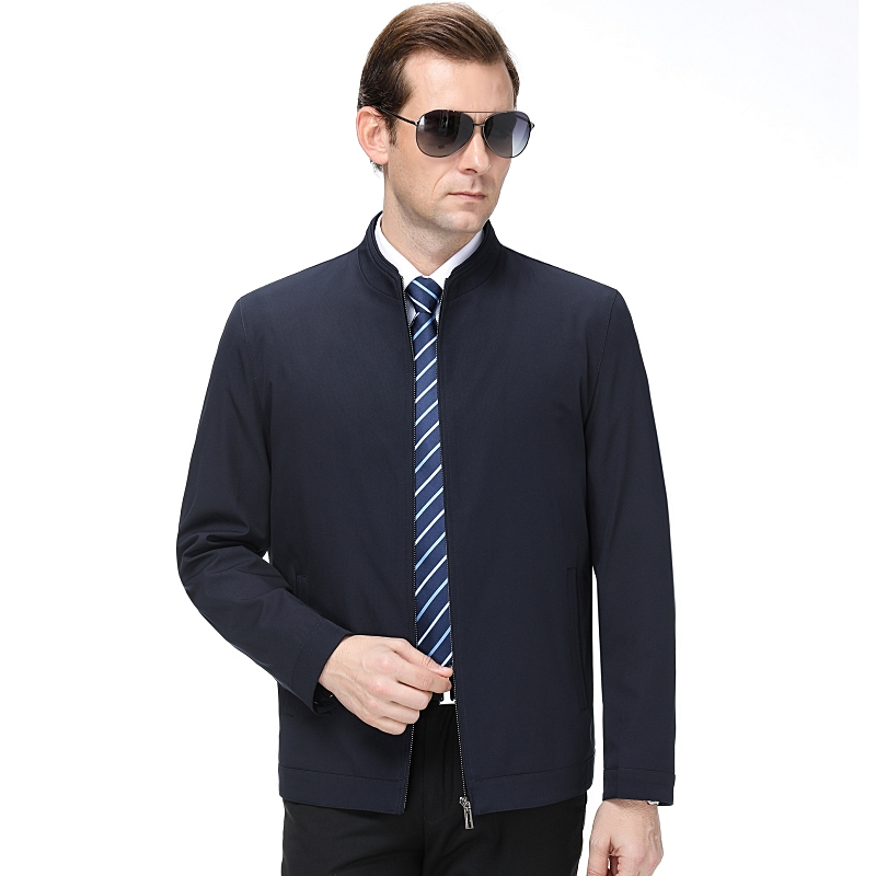 新款夹克男短款潮流男装上衣薄款商务休闲中年男士外套爸爸装纯色立领夹克衫男外衣花花公子金利来鄂尔多斯皮尔卡丹梦特娇劲霸男装 195/4XL适合180-200斤 8911深蓝棒球领