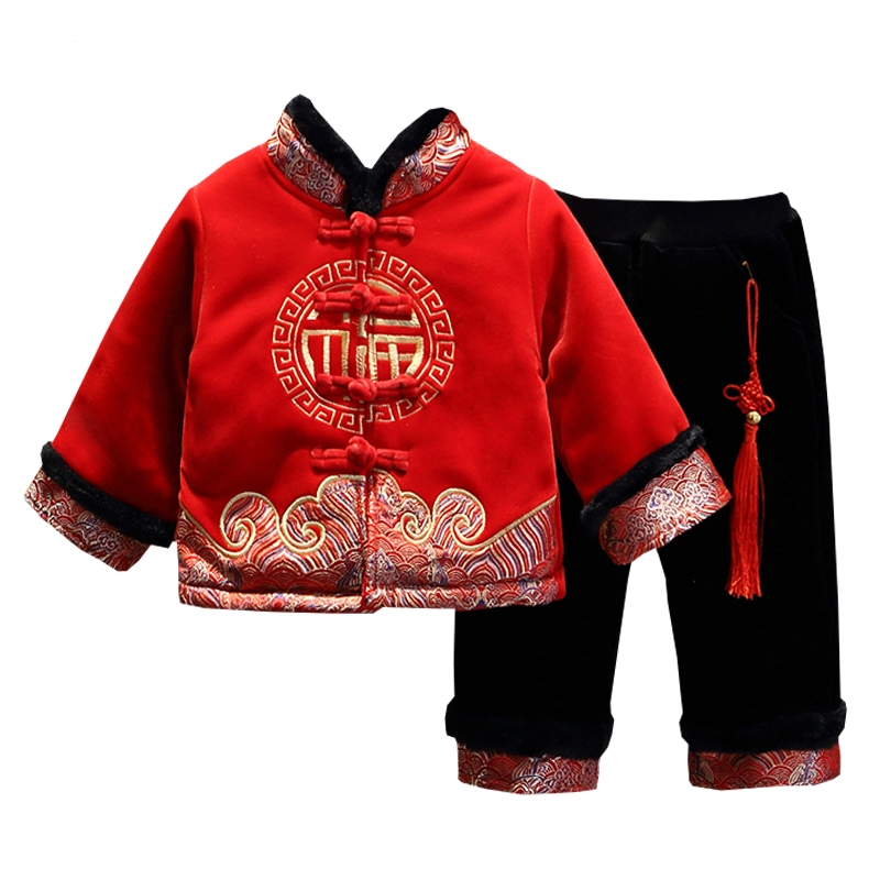 智扣年货儿童唐装男童冬装汉服套装洋气宝宝中国风周岁过年拜年礼服两