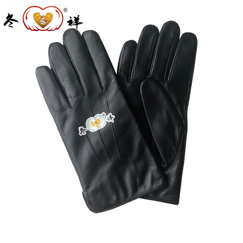 冬祥防寒手套进口羊皮薄绒里三绗缝男款五指手套一副高清大图