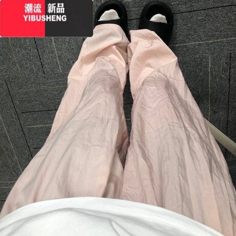 YIBUSHENG粉色遛弯山本裤女季2024新款休闲高腰垂感小个子冰丝棉麻阔腿裤高清大图