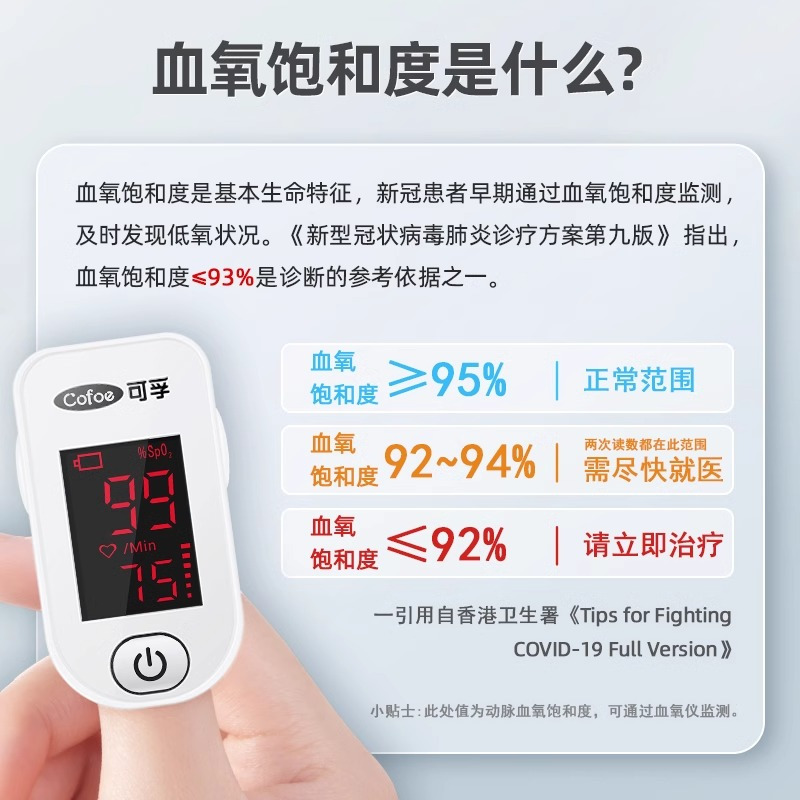 可孚血氧仪指夹式家用医氧饱和度检测仪监测女OHT78[3S速测+可测灌注度+OLED屏幕]