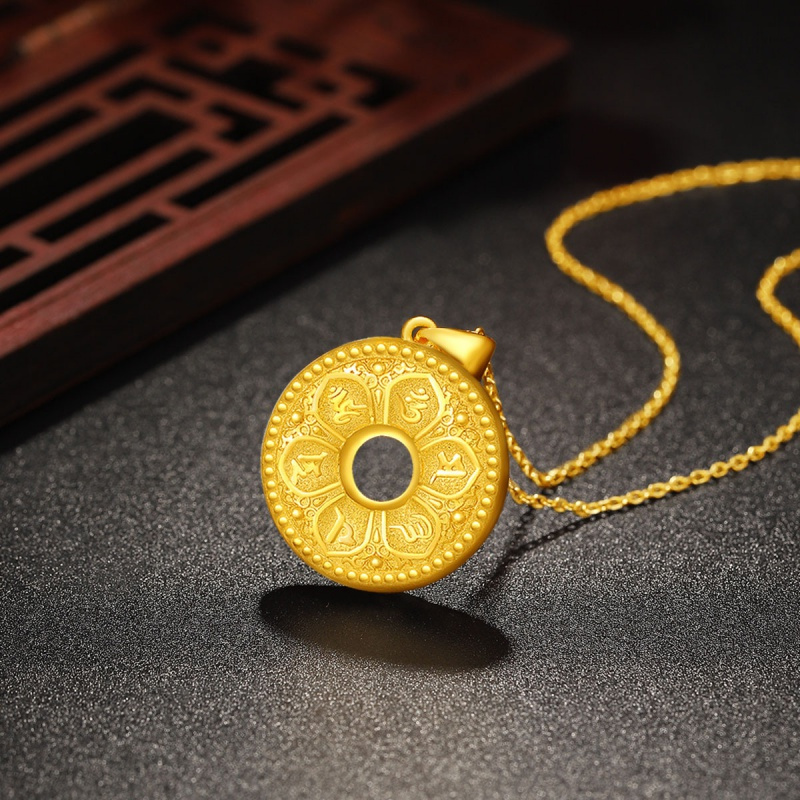 老庙黄金吊坠八宝平安扣守护足金吊坠礼物送父母