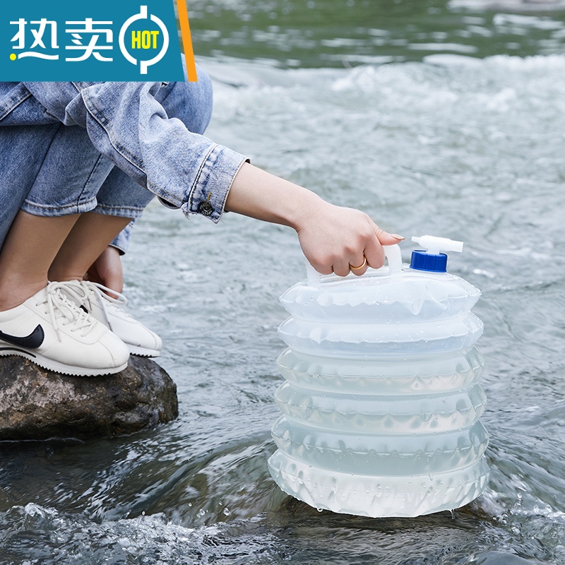 敬平户外折叠储水桶自驾游车载便携装蓄水箱罐厨房塑料带龙头家用水桶 折叠储水袋白色5L+蓝色10L高清大图
