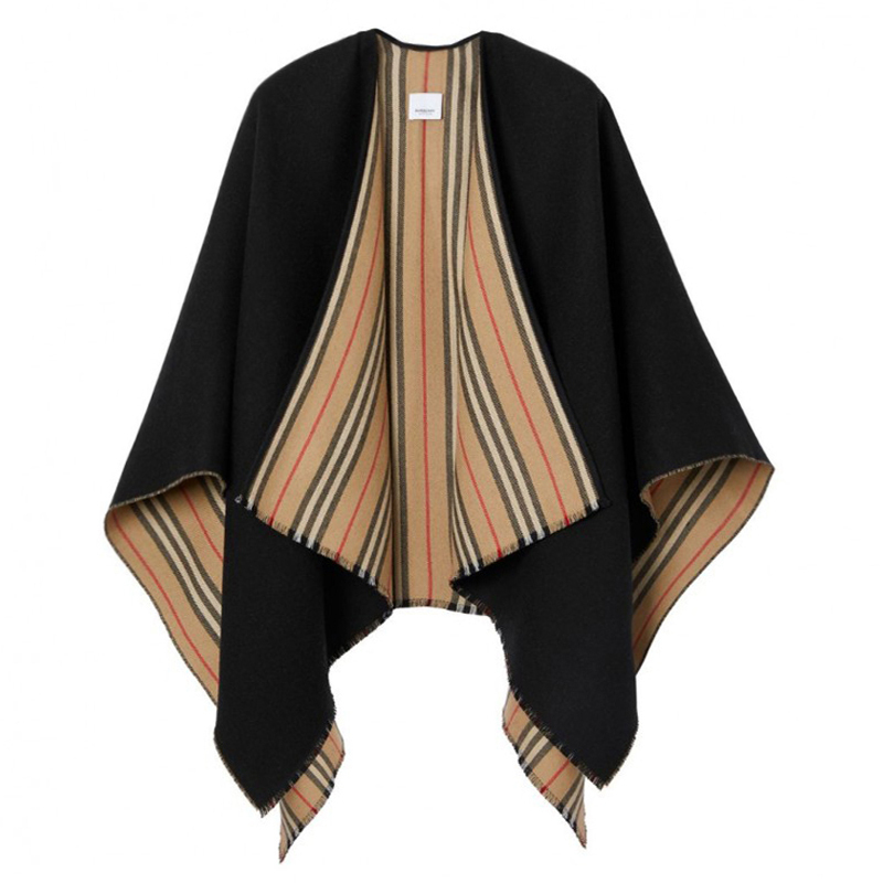 burberry巴宝莉博柏利女士标志性条纹装饰羊毛披肩80184961