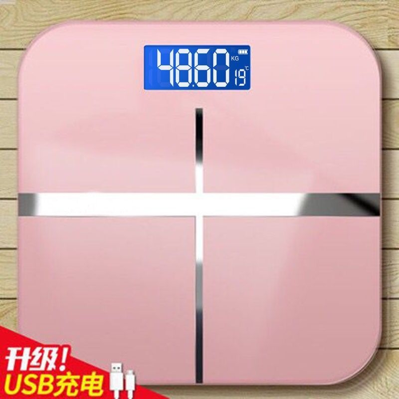 USB可选充电电子秤纳丽雅体重秤精准家用健康秤人体秤成人称重计器 土豪金26*26-电池款