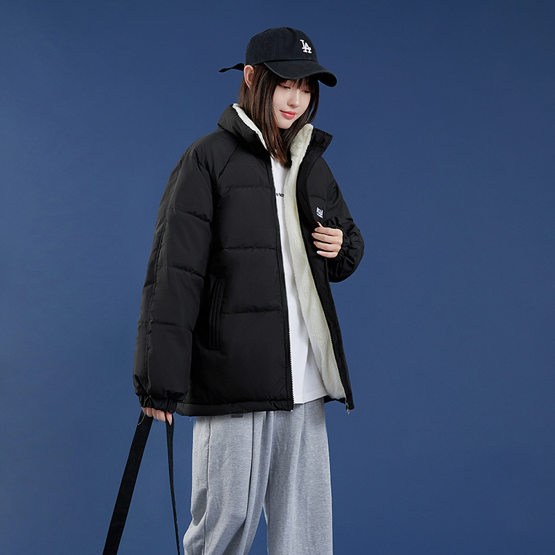 新款上架两面穿羽绒棉服女短款秋冬韩版宽松棉衣2023新款棉袄 黑色 XL