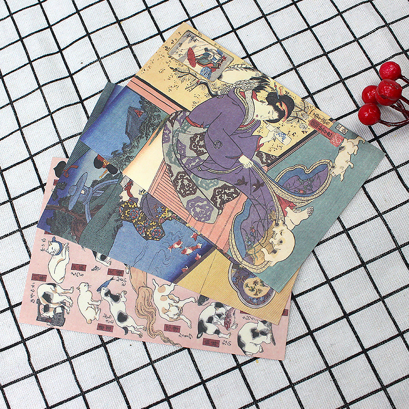 [正版]《浮世绘の猫》版画卡收藏礼盒 艺术美术日本浮世绘世界名画绘画作品集 观看猫的100种画法高清大图