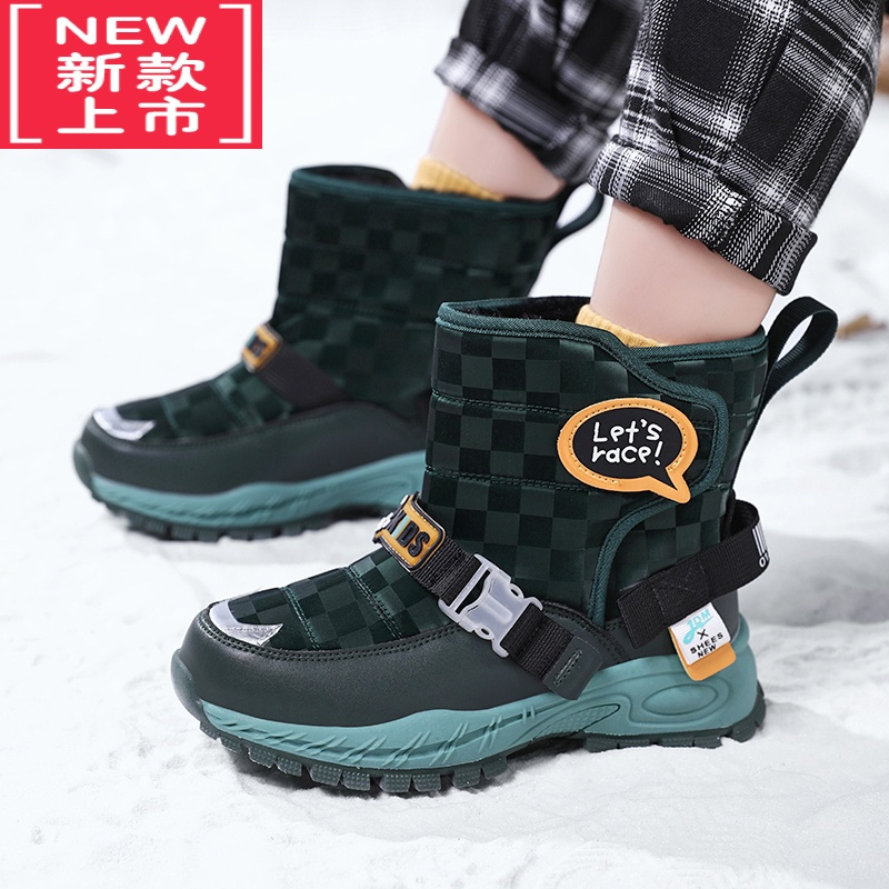 可莉允男童雪地靴冬季一体儿童靴子加绒加厚中大童棉鞋大棉防水棉靴