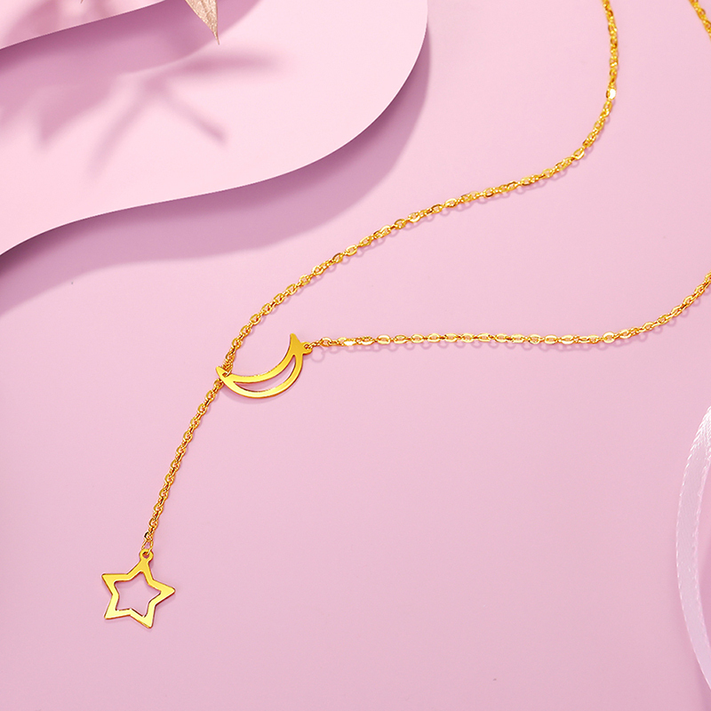 老庙黄金足金日月星辰黄金项链女