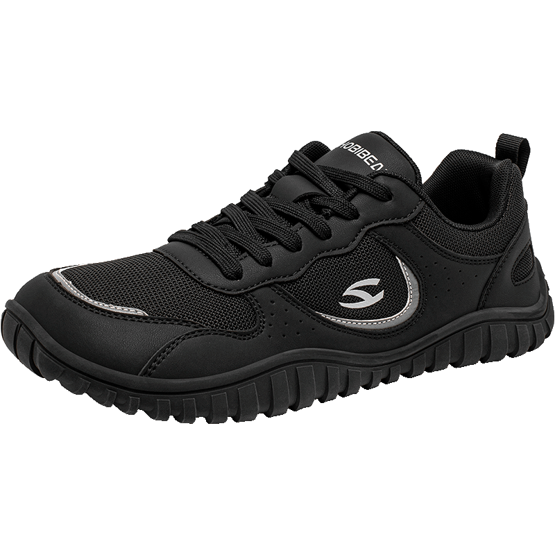 HOBIBEAR男士透气运动鞋秋季网面男士大头鞋轻便休闲鞋赤足鞋 黑色 38码