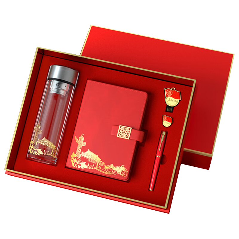 优彩嘉 政治生日纪念套装 数显玻璃杯+笔+窗花本+微章+U盘 ZZTZ-23 套高清大图