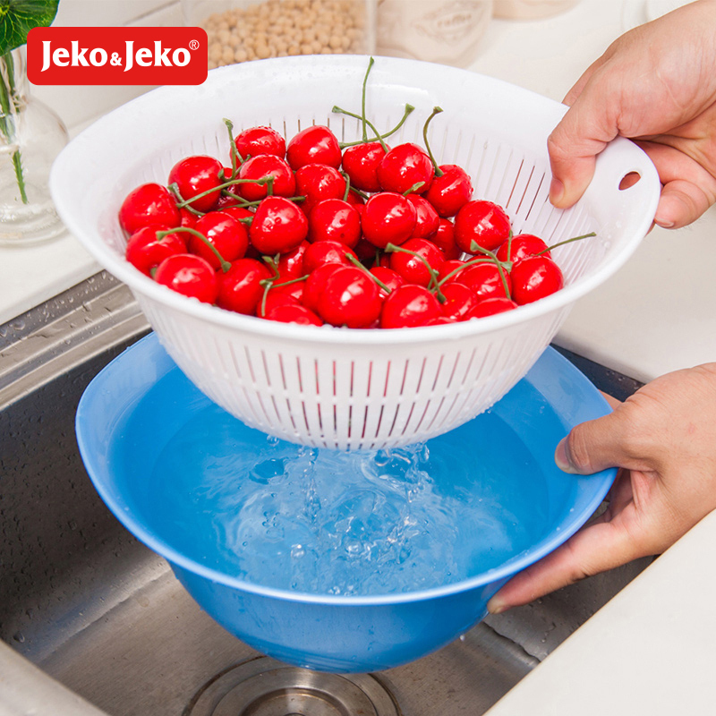 JEKO&JEKO 24CM双层滤水篮果蔬筛子沥水筛水果篮洗菜盆滤水筛洗菜盆果盘 SWB-6099
