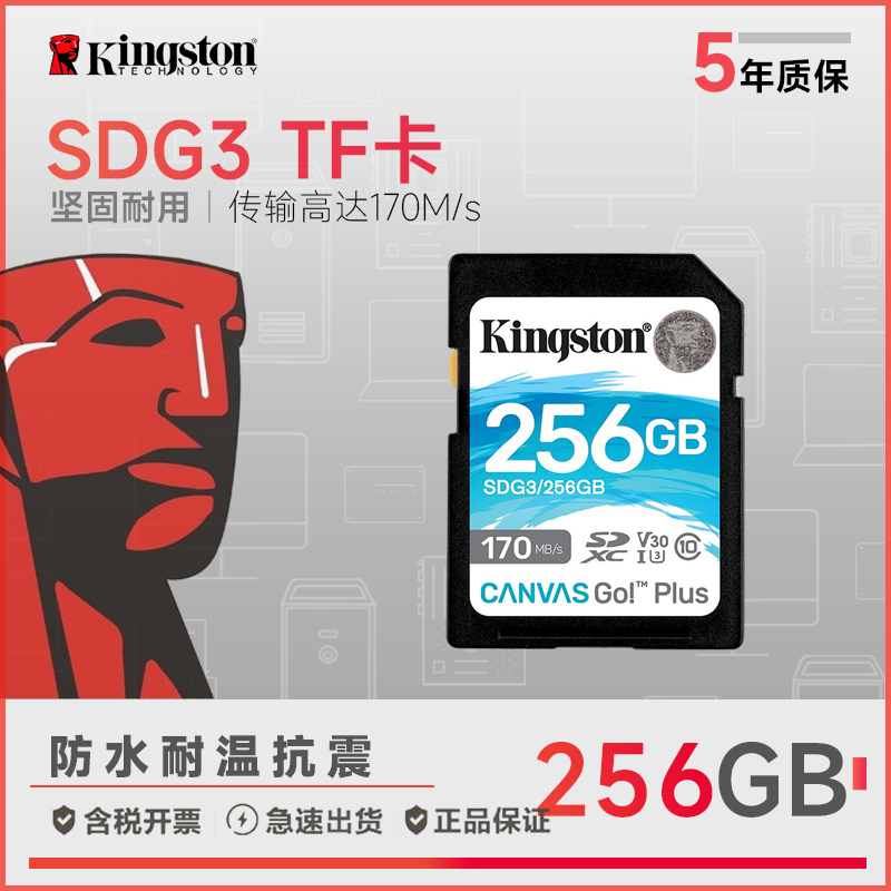 金士顿(Kingston)SD存储大卡 高速佳能相机单反微单内存卡 170M/S SDG3/256GB