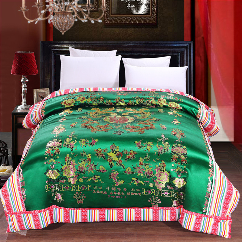 美帮汇大红婚庆龙凤被套鸳鸯结婚贡缎中国风可拆2米单被套 龙凤百子-深绿 200X230cm（单被套）