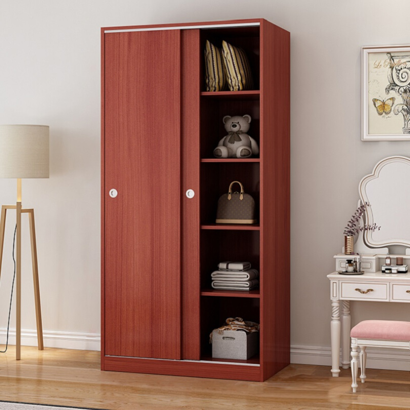 佐盛木质移门更衣柜员工宿舍衣柜推拉门储物柜收纳柜柚木色 1.4米宽