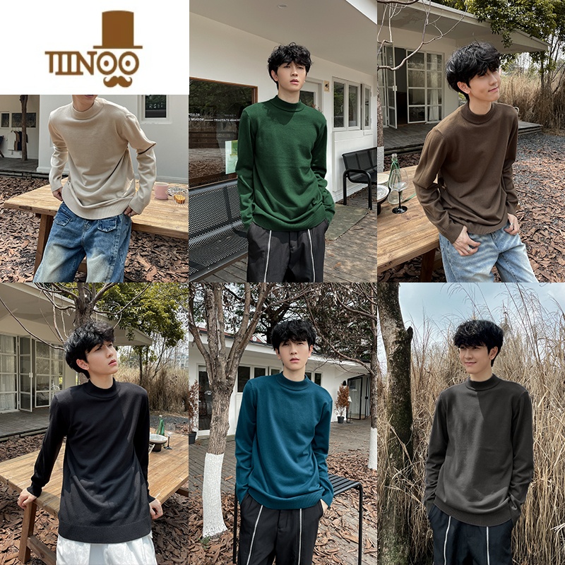 YANXUpop男装 基础极简纯色针织衫青年百搭高领/半高领/圆领毛衣男潮高清大图