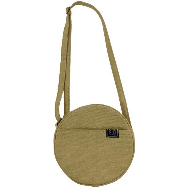 日系帆布小圆包女单肩斜挎休闲文艺小清新学生帆布袋迷你圆形黑色