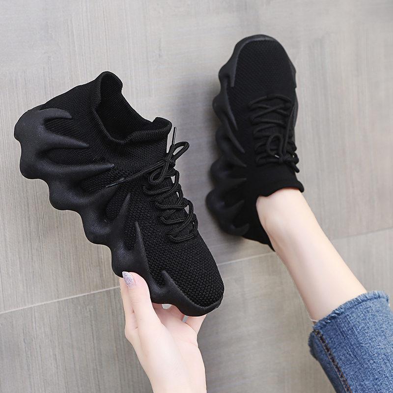 全黑色运动鞋女防滑工作鞋火焰老爹鞋百搭450椰子鞋老北京布鞋女