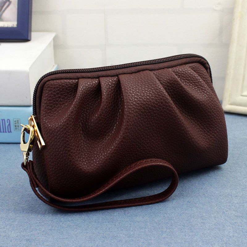 手拿包女春夏韩版时尚皱褶手包女士大屏手机包手腕零钱包手抓包