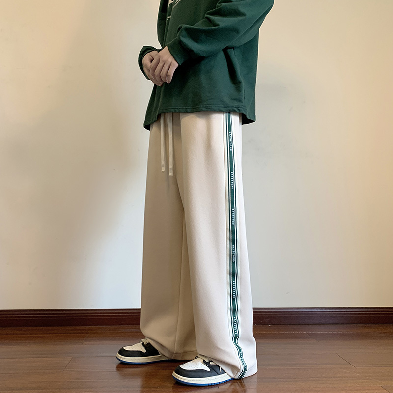 裤子男春秋ins百搭直筒宽松大码运动裤潮牌高街织带休闲长裤学生