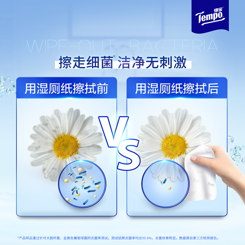 Tempo得宝洋甘菊湿厕纸40片4包+10片2便携小包共180片湿巾 家用便携式可冲散卫生湿厕纸经期可用(新旧混发)高清大图