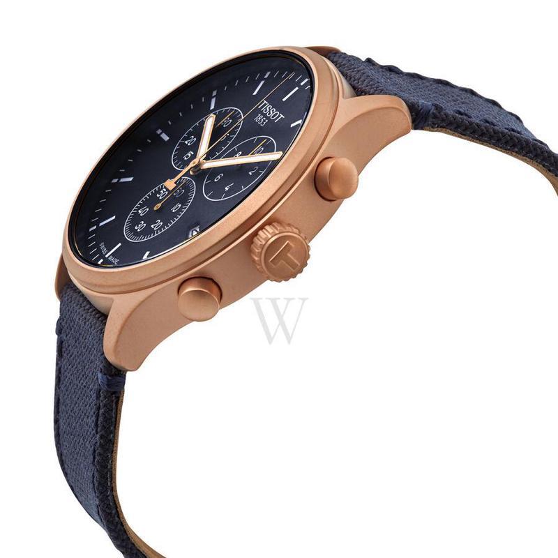 天梭tissot男表chronograph男士纺织蓝色表盘计时石英手表
