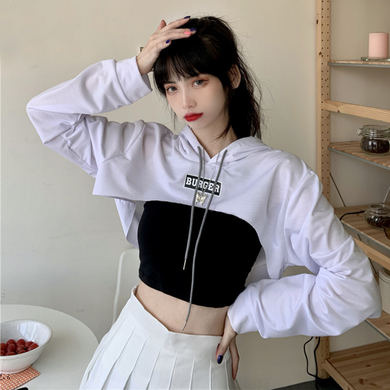 秋季新款短款爵士风格宽松长袖t恤女装jazz跳街舞露脐上衣服潮春黑色