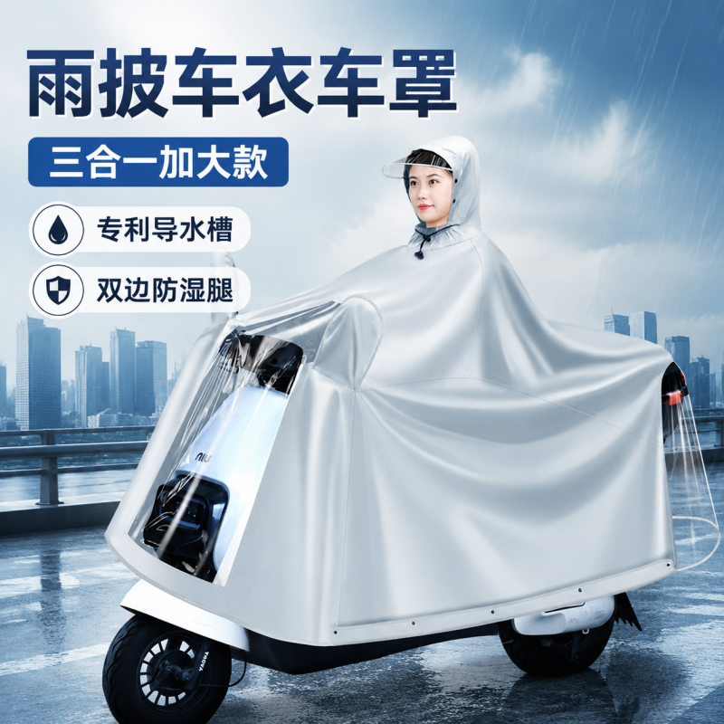 正雨电动车摩托车雨披男款骑行防暴雨女款加长遮脚户外骑士雨衣9063高清大图