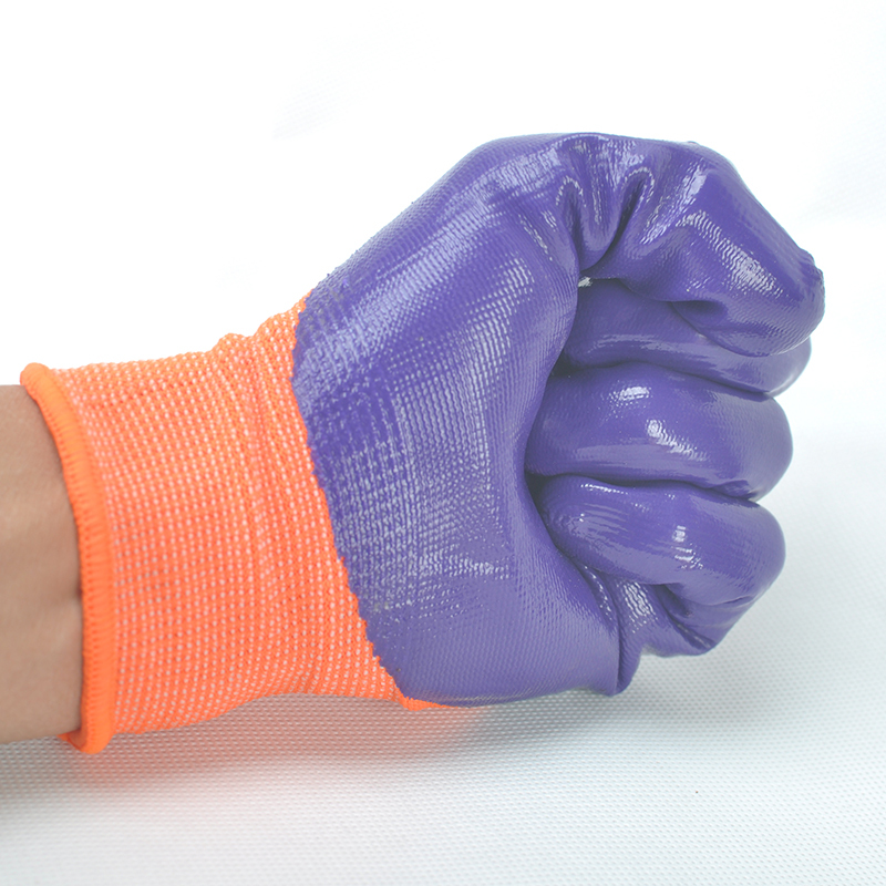 亿手n598桔纱紫丁晴12双l左右手6601丁晴半挂浸胶手套耐磨防滑防油