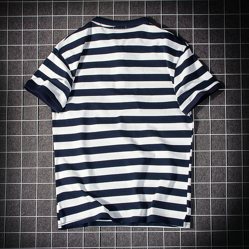 海魂衫男夏季年轻短袖t恤韩版男士宽松条纹polo衫潮大码打底体恤