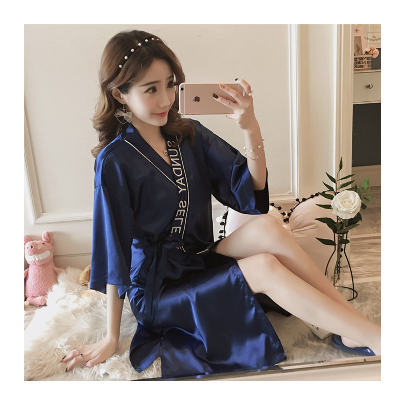 睡衣女春秋季冰丝绸长款睡袍性感浴袍夏季睡裙薄款家居服日式和服