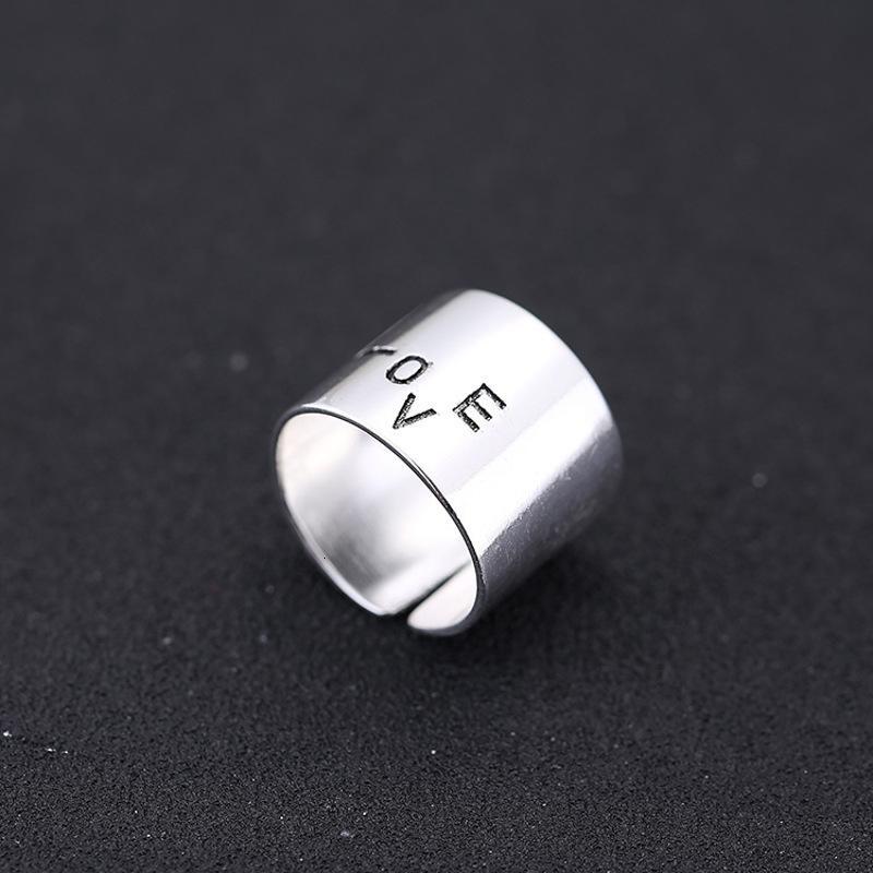s925银韩版时尚潮流刻字LOVE开口戒指配饰女个性百搭戒指饰品银YWJY6461送女朋友七夕情人节礼物
