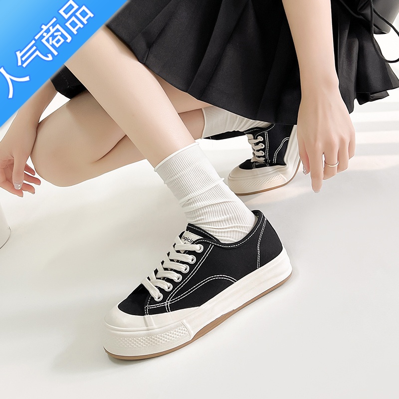 SUNTEK帆布鞋女新款2023年夏季平底百搭圆头显瘦透气休闲韩系小白鞋高清大图