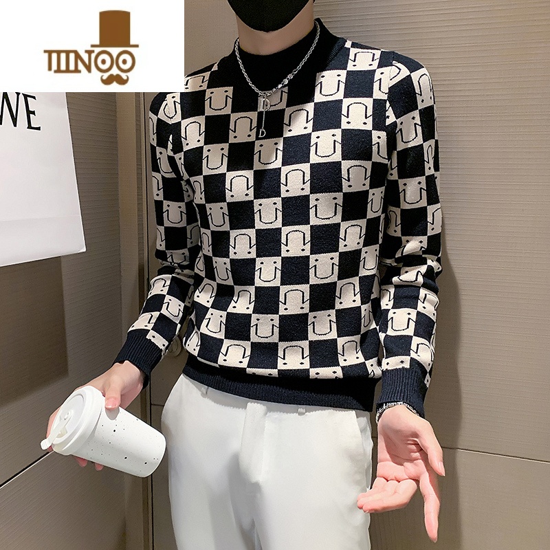 YANXU装半高领毛衣男士潮牌线衣服2023新款上衣加厚保暖打底衫 2XL建议136146斤 M19黑色
